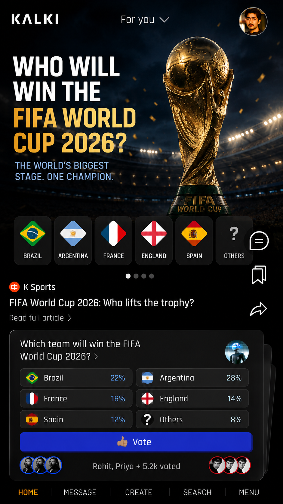 Kalki app — FIFA World Cup 2026 feed